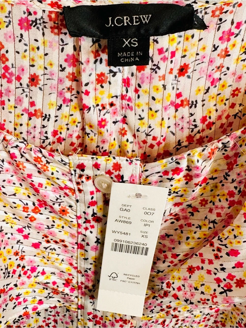 J.Crew Ruffle Field Day Floral Print Ivory Pink Blouse Shirt Top NWT